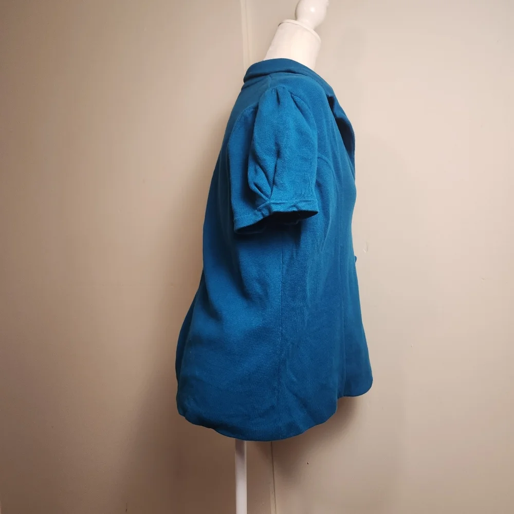 Ann Taylor LOFT Teal Turqoise Blue Short Sleeve Cardigan Jacket Blazer XL EUC